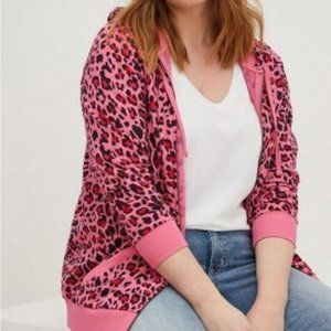 Torrid Classic Cozy Fleece Zip Up Leopard Hoodie And Leggings- Pink/Black - 2X